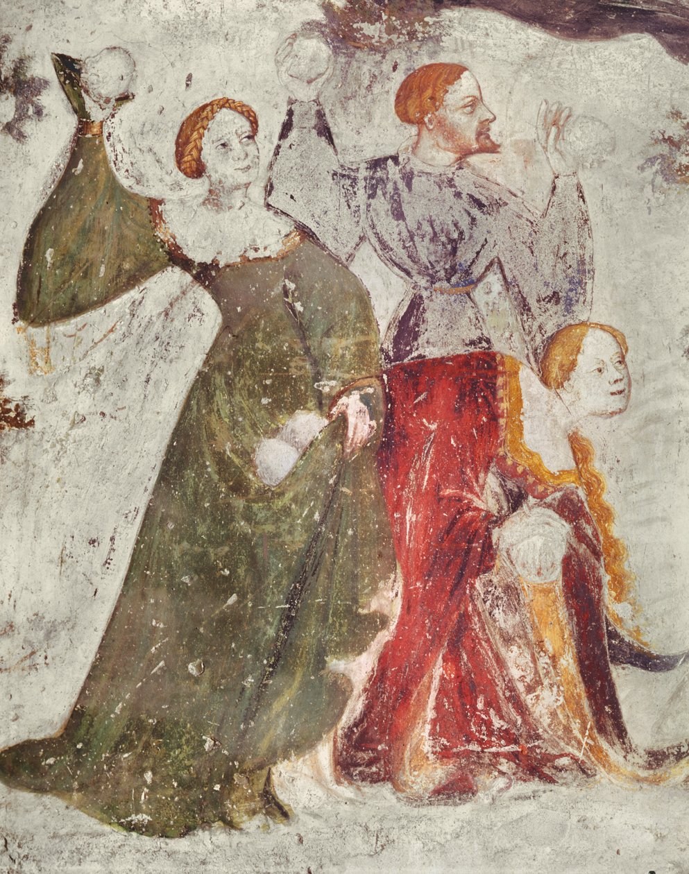Sneeuwballengevecht buiten een kasteel, ca. 1400 (detail) door Italian School
