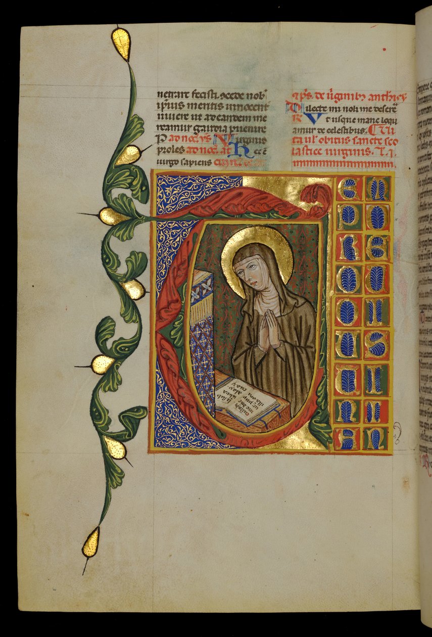 St Scholastica met open boek door Italian School