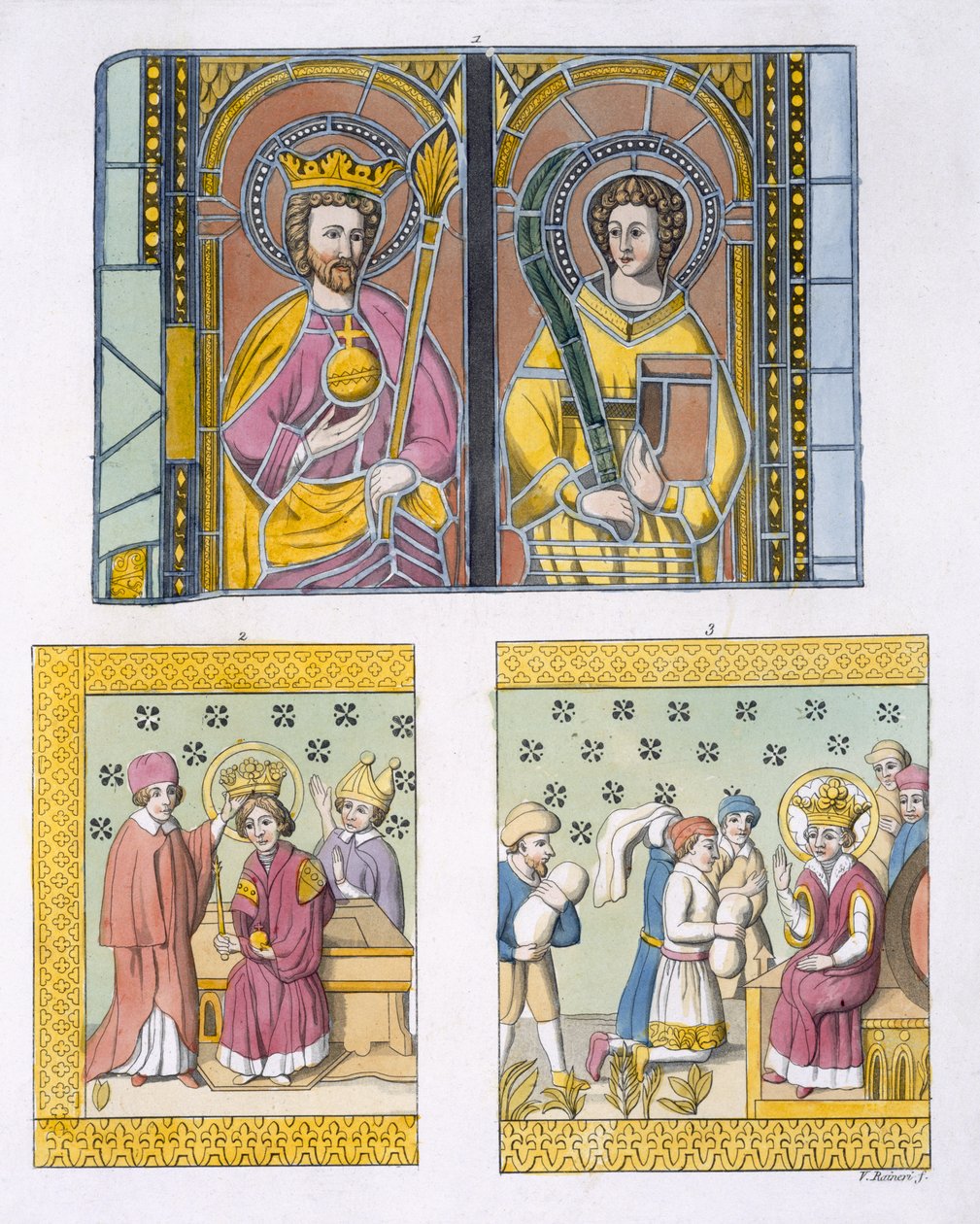 Glas-in-looddecoratie uit de oude kerk van Uppsala, plaat 42 uit Le Costume Ancien et Moderne door Jules Ferrario, gepubliceerd ca. 1820-30 door Italian School
