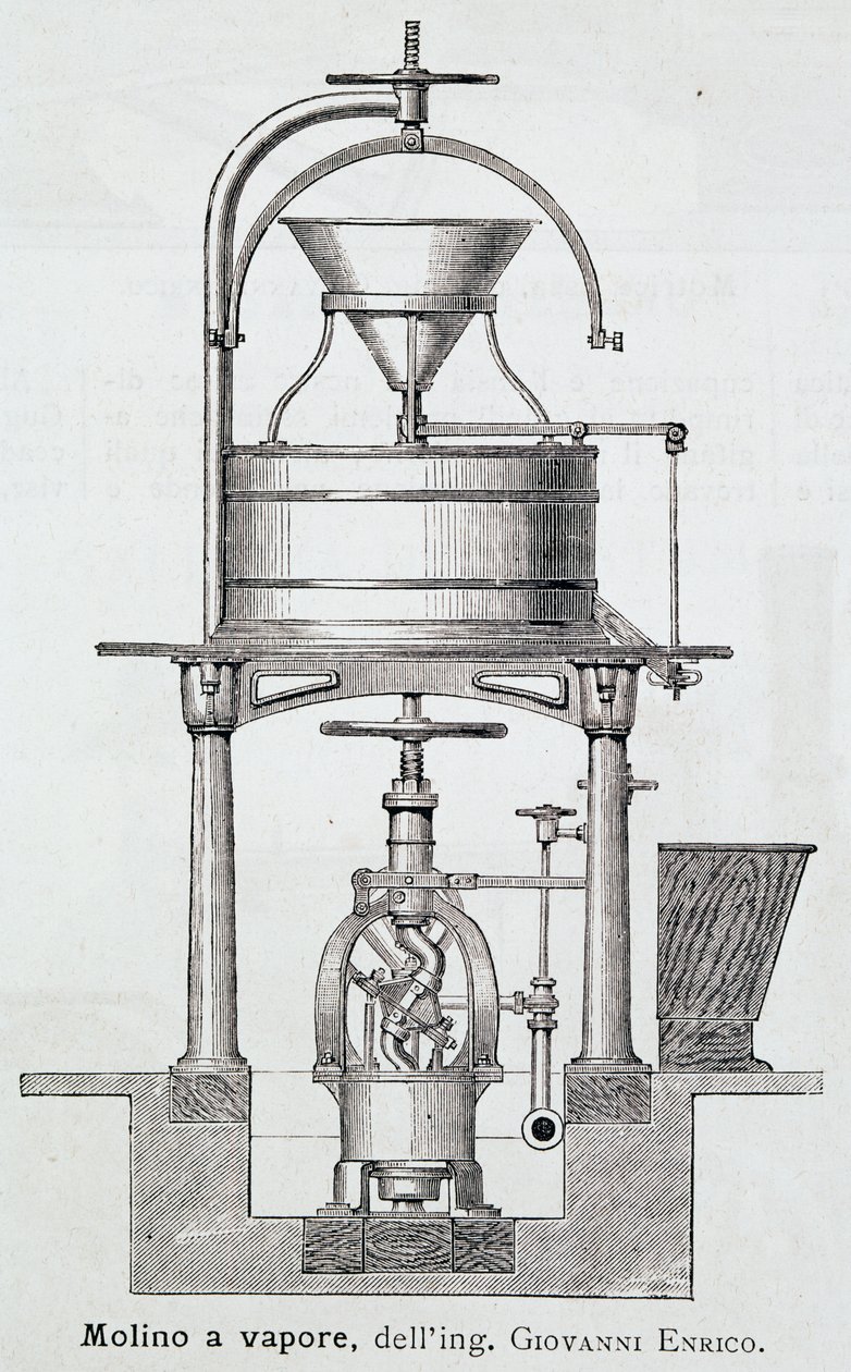 Stoommolen ontworpen door Giovanni Enrico (1851-1909), gravure Italië door Italian School