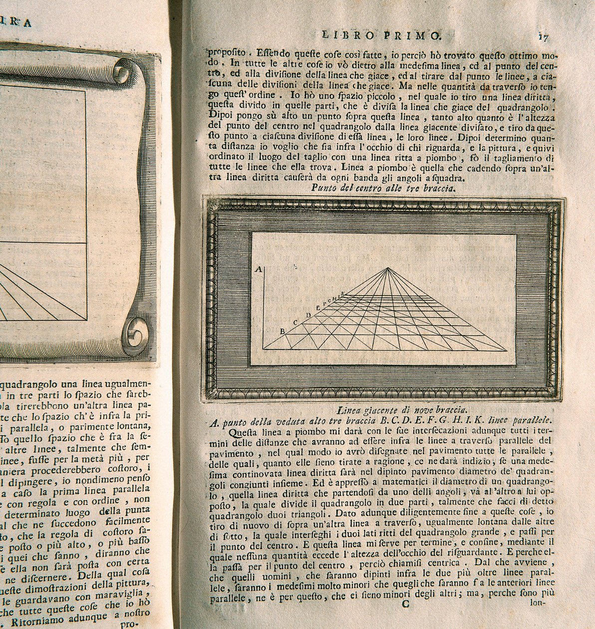 Studie over perspectief in schilderkunst - bord uit het eerste boek van de serie "over schilderen" van Leon Battista Alberti (gravure) door Italian School