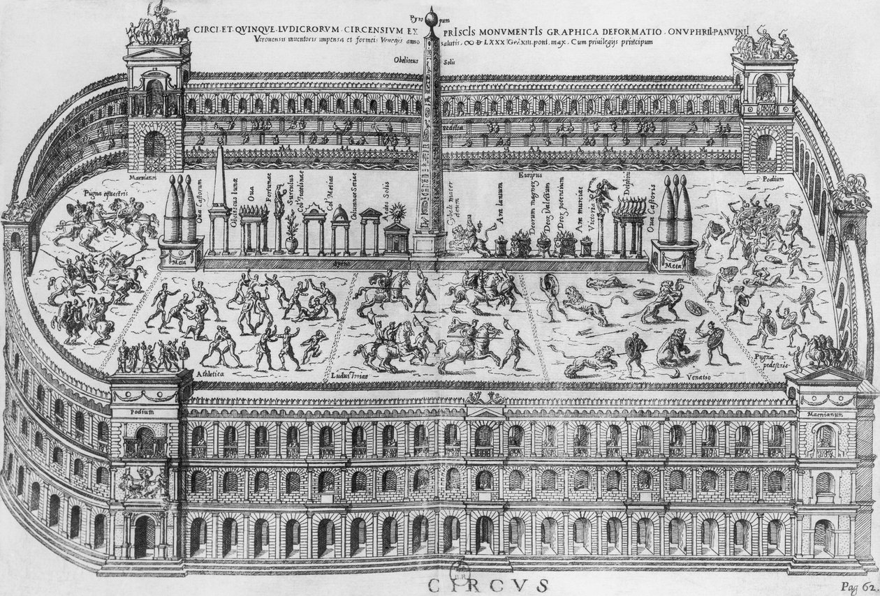 Het Circus Maximus in Rome, ca. 1600 door Italian School