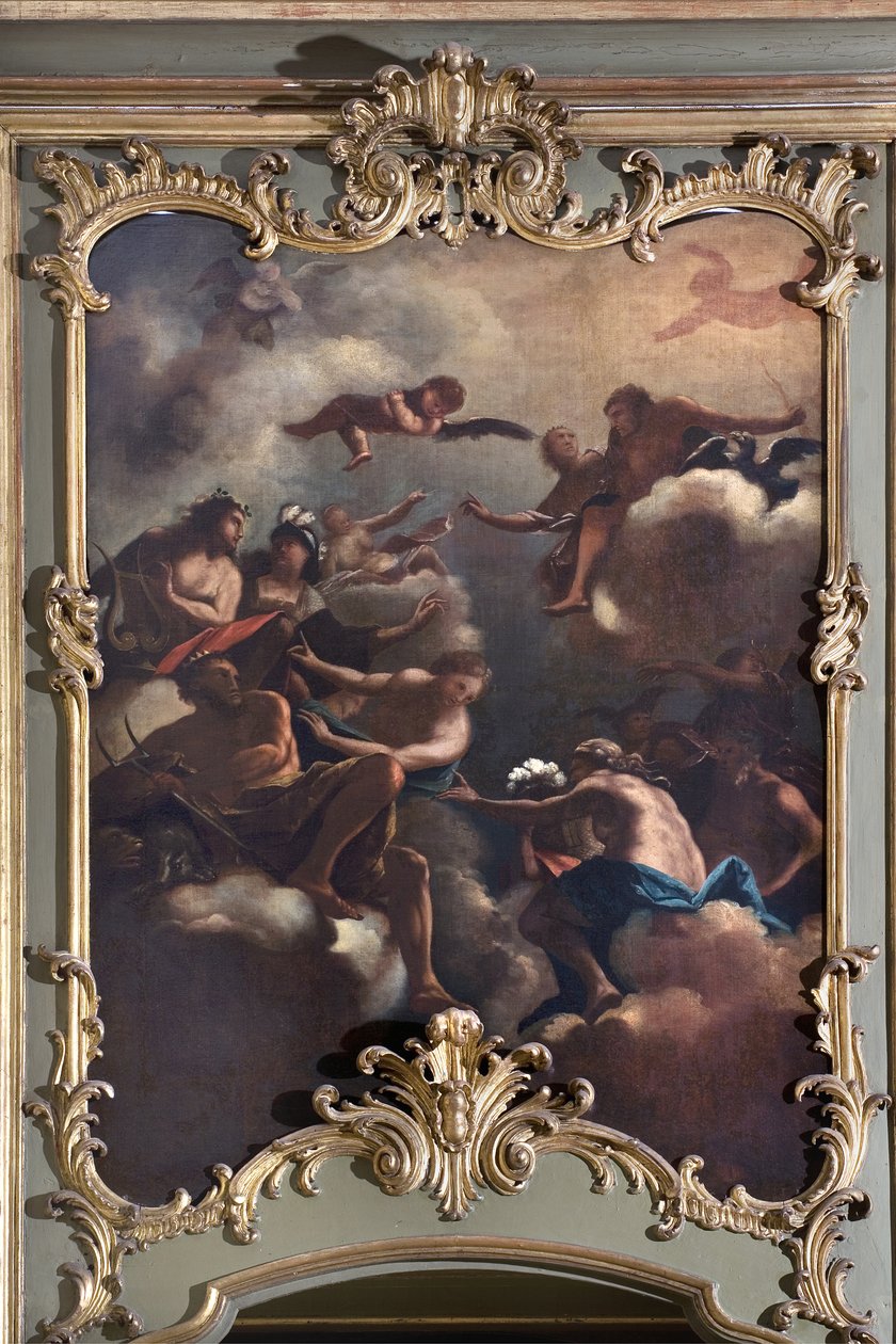 De Raad van de Goden: Zeus op Olympus omringt godheden. Schilderij van de Italiaanse School door Italian School