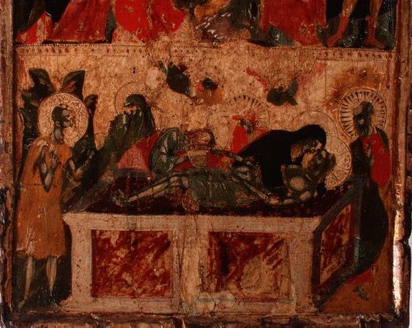 De kruisafneming van Christus (onderste helft van een paneel) door Italian School