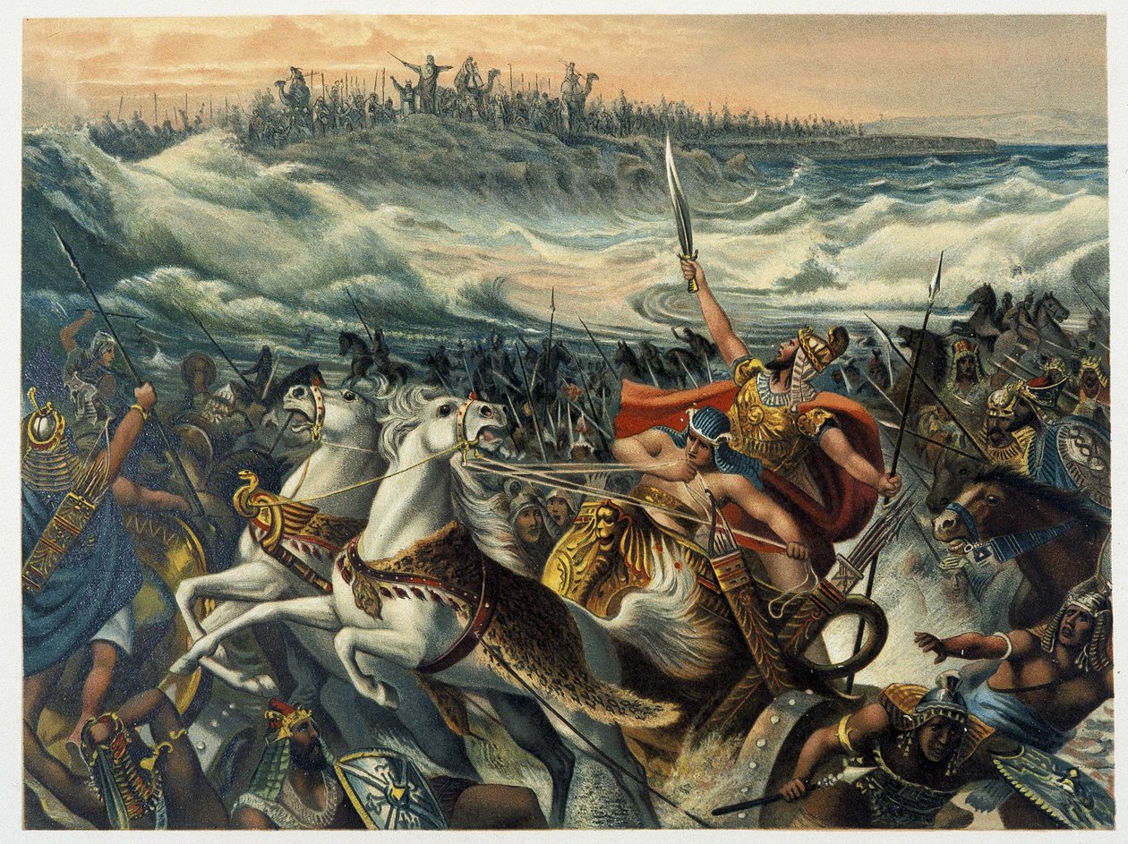 De Egyptenaren verdrinken in de Rode Zee - in "Aurea Bibbia classica: storia della rivelazione divina nell