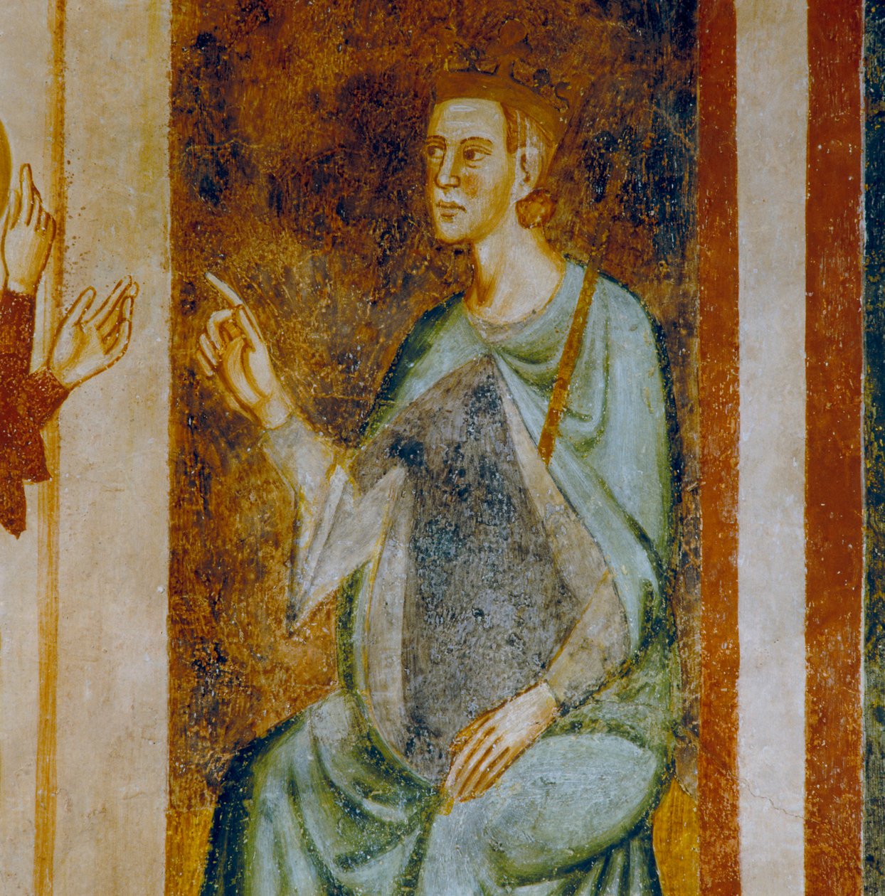 De gouverneur van Antiochië Olibrius, detail van de episode van het oordeel van St. Margaretha, uit de fresco cyclus gewijd aan Sint Margaretha van Antiochië door Italian School