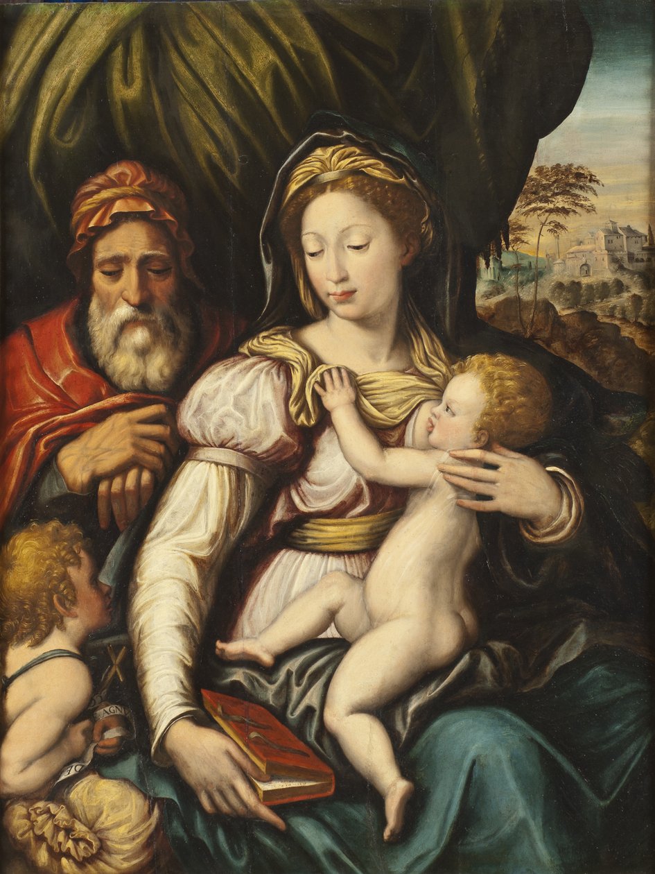 De Heilige Familie met de jonge St. Johannes door Italian School