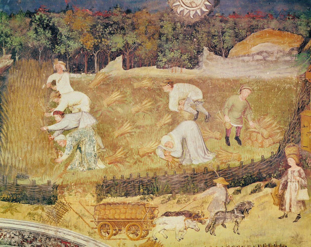 De Maand Augustus, detail van de Oogst, c.1400 door Italian School