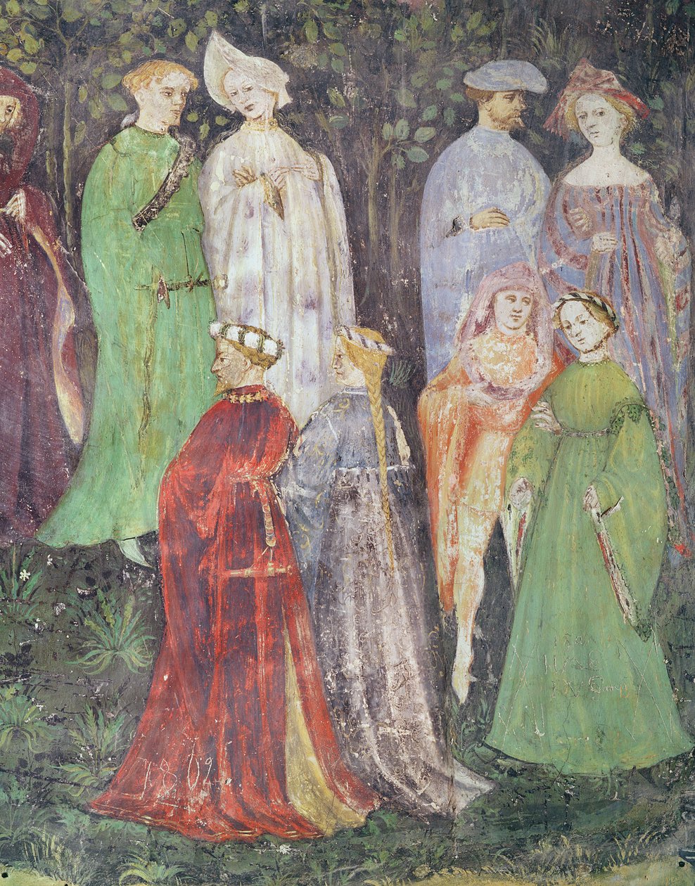 De Maand Juni, detail van edellieden en vrouwen die wandelen, c.1400 door Italian School
