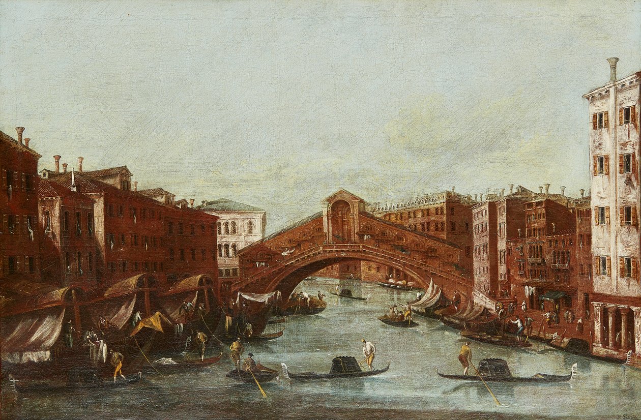 De Rialtobrug vanaf het Grote Kanaal door Italian School