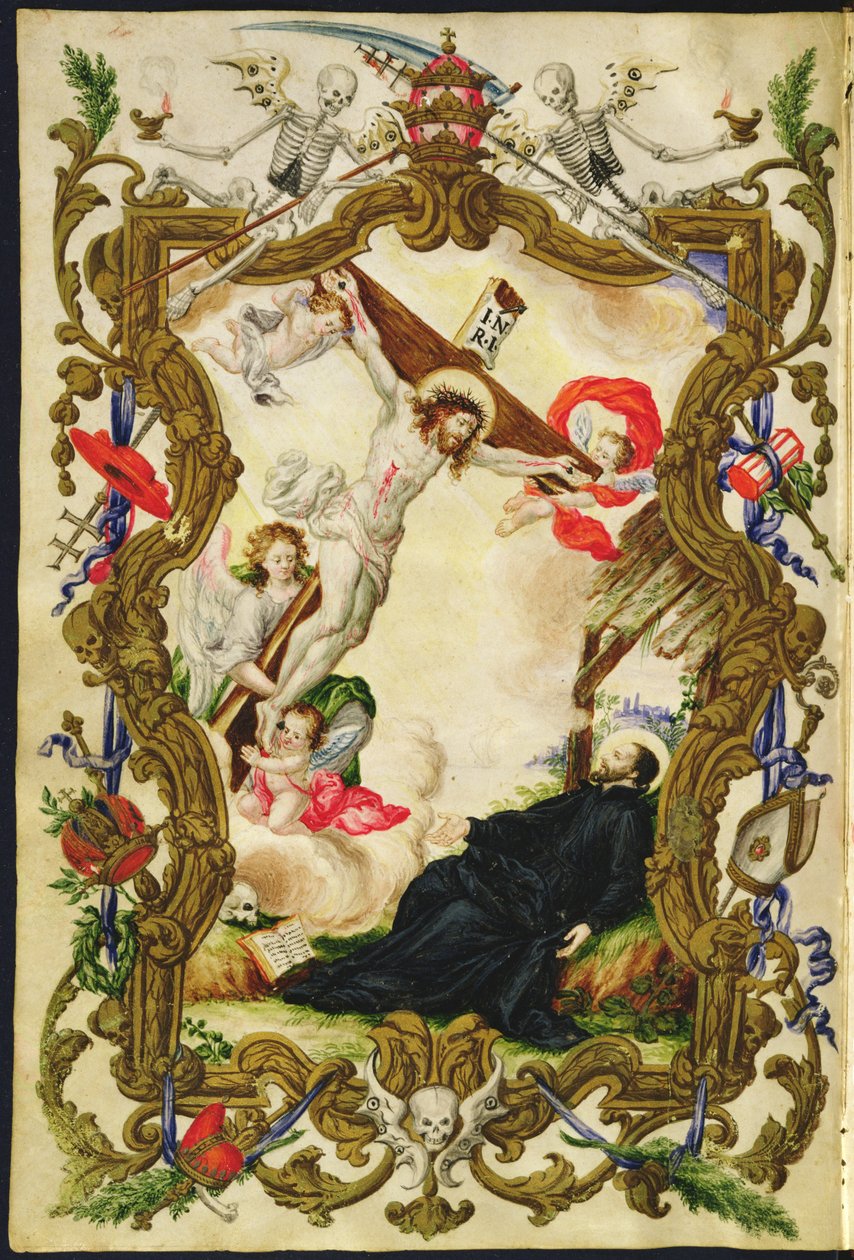 De dood van de religieuzen, uit een Mariegola van de lekenbroederschap van de Buona Morte, ca. 1712-14 door Italian School