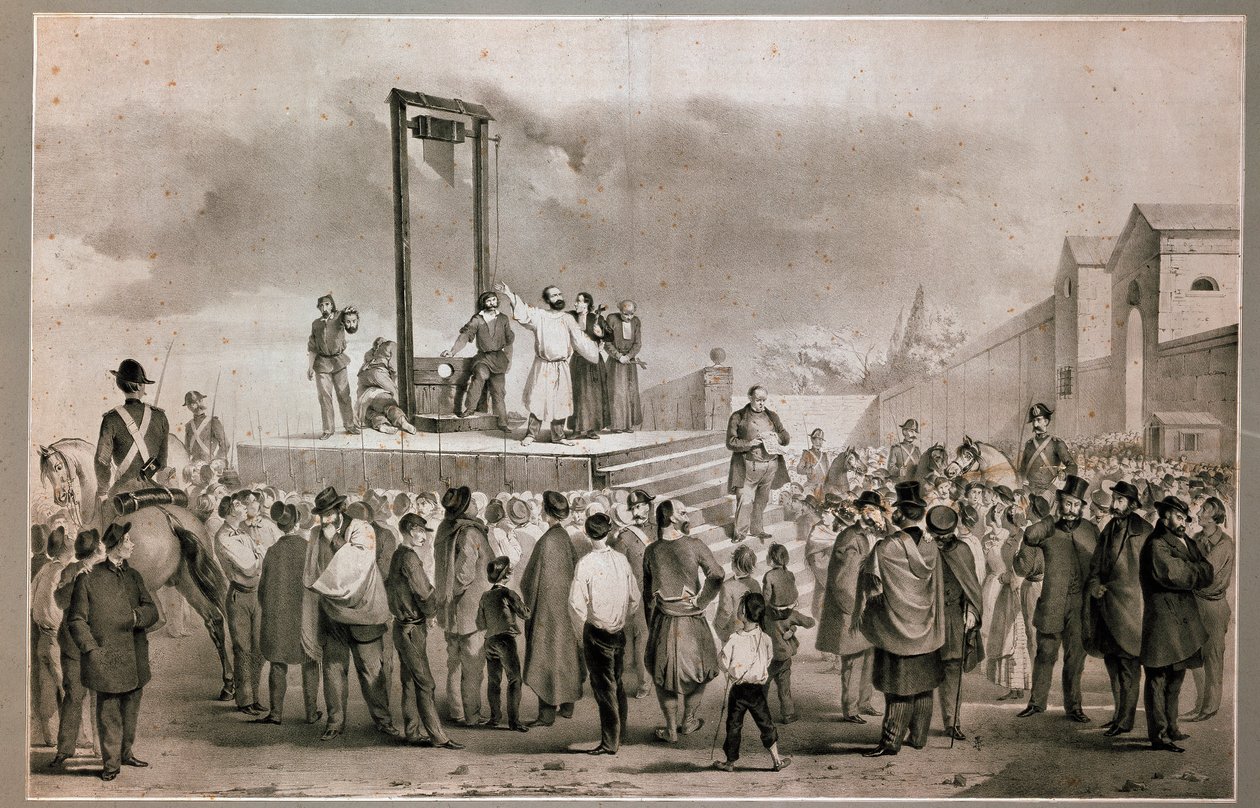 De executie op 13/03/1858 van Felice Orsini (1819-1858) en Pieri door Italian School