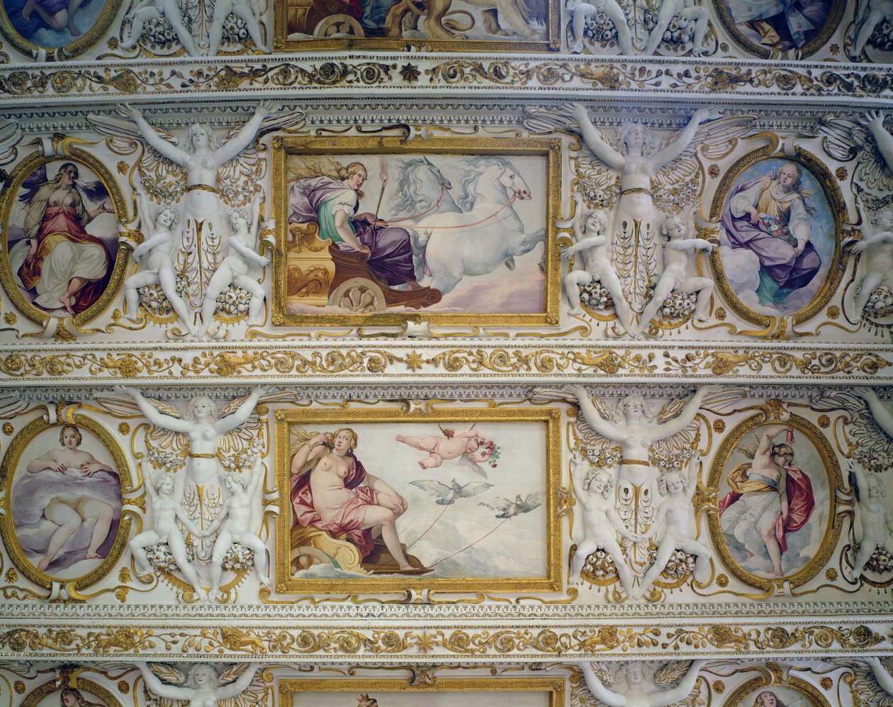 De hal op de eerste verdieping, (detail) door Italian School