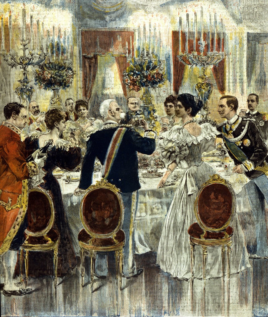 Het huwelijksbanket van de bruiden Victor Emmanuel III en Helene van Montenegro wordt gehouden in het Quirinaal Paleis, Rome. 1896. door Italian School