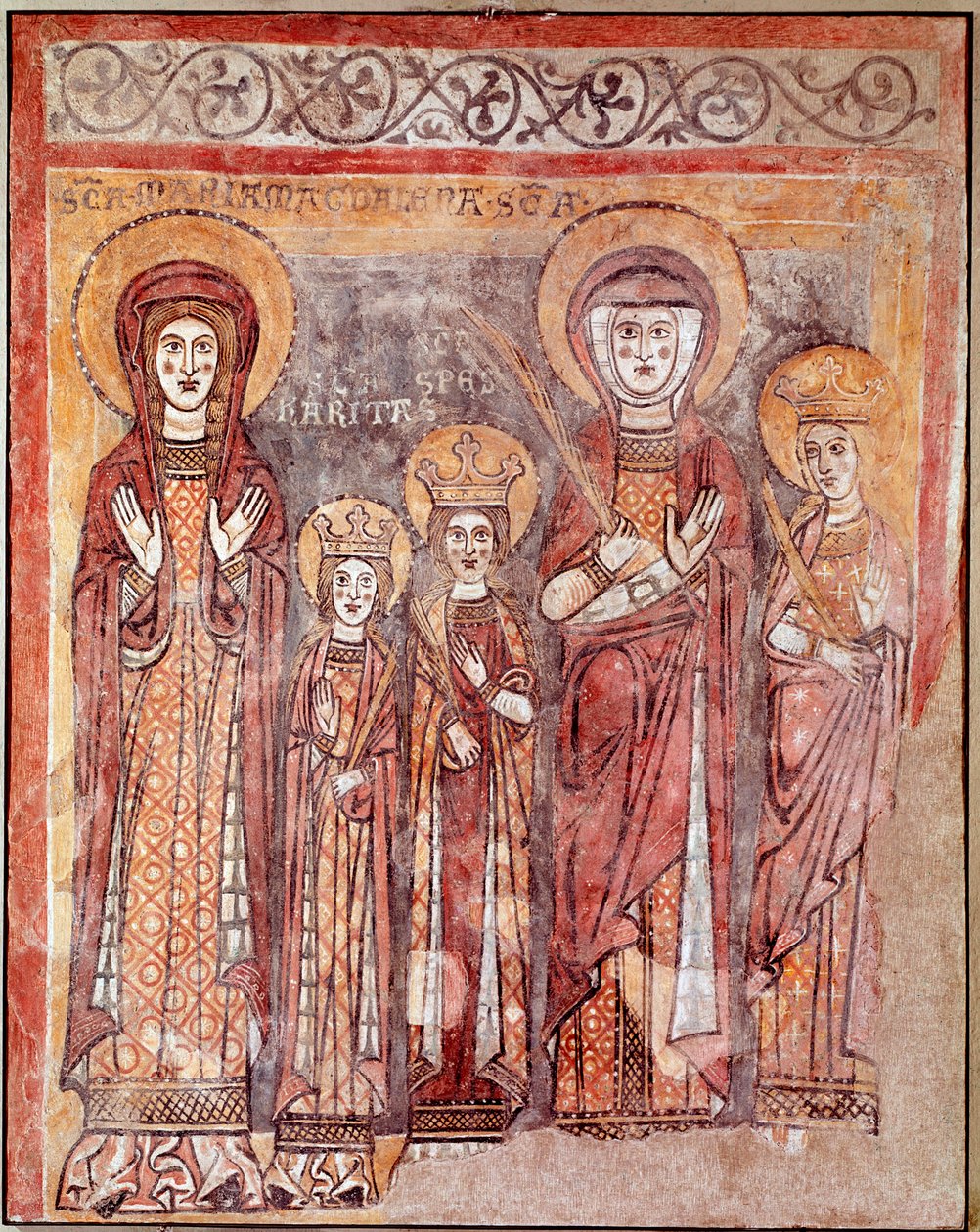 Theologische deugden: Geloof, Liefde en Hoop (fresco, 8e eeuw) door Italian School