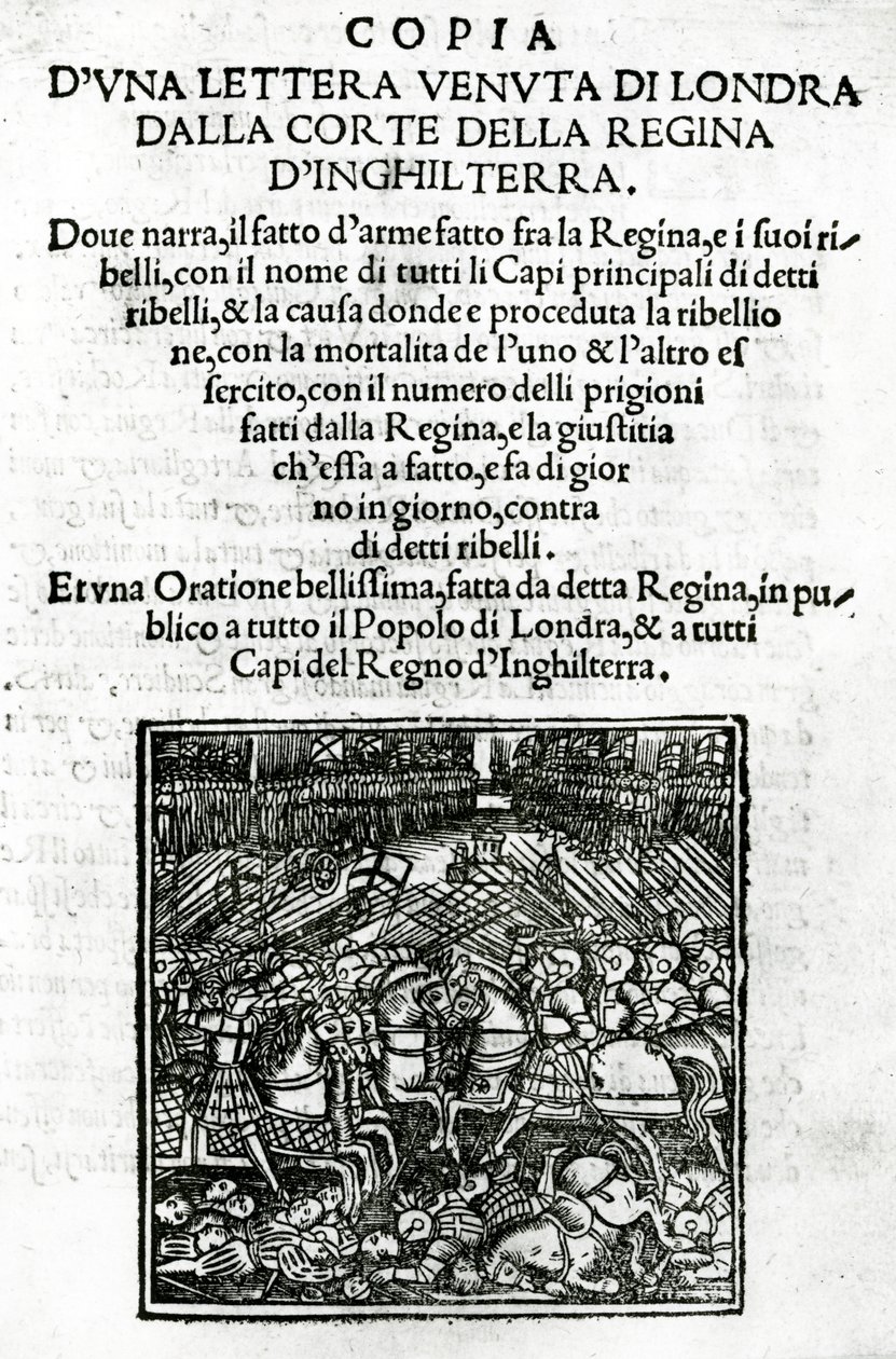 Titelpagina voor een kopie van een brief verzonden vanuit het hof van de koningin van Engeland door Italian School