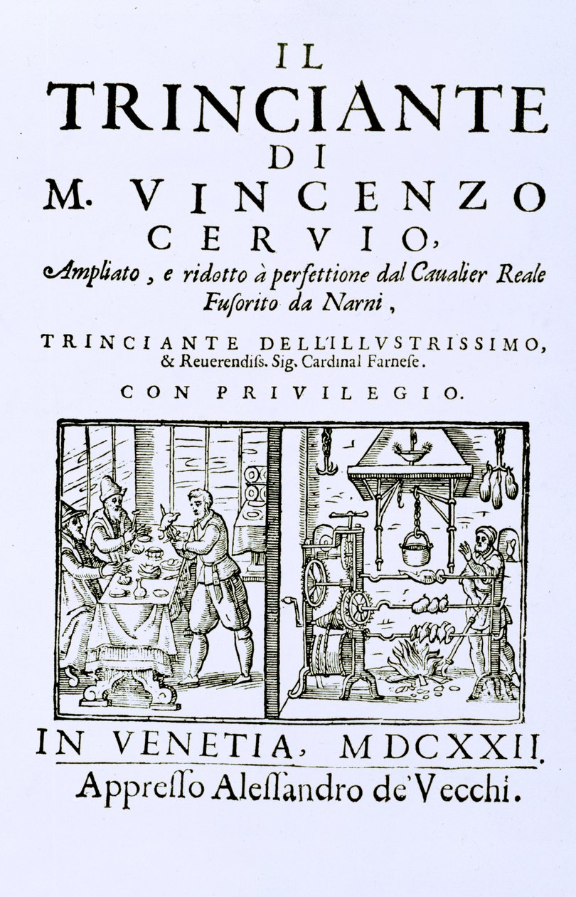 Titelpagina van een Italiaans kookboek, uitgegeven in Venetië, 1622 door Italian School
