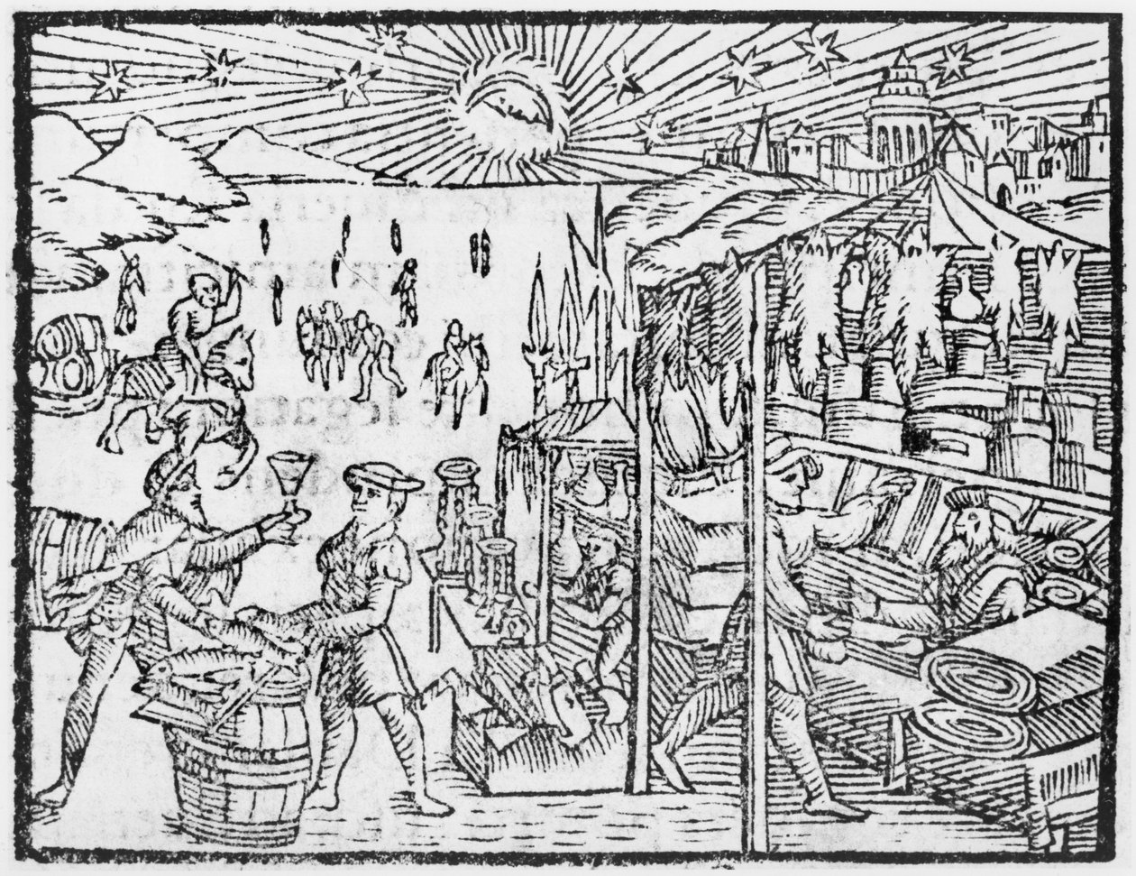 Handel in Scandinavië, illustratie uit Historia de Gentibus Septentrionalibus door Olaus Magnus (1490-1558), uitgegeven in Rome, 1555 door Italian School