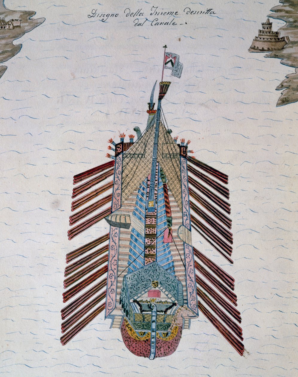 Trireem (schip met drie rijen roeiers), uit Verhandeling over maritieme militie, door Cristoforo Canal (1510-1562), Italië door Italian School