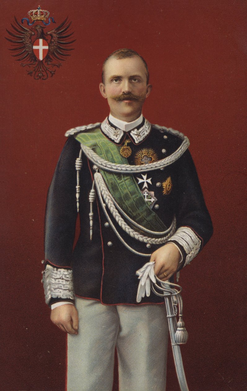 Victor Emmanuel III, koning van Italië (chromolitho) door Italian School