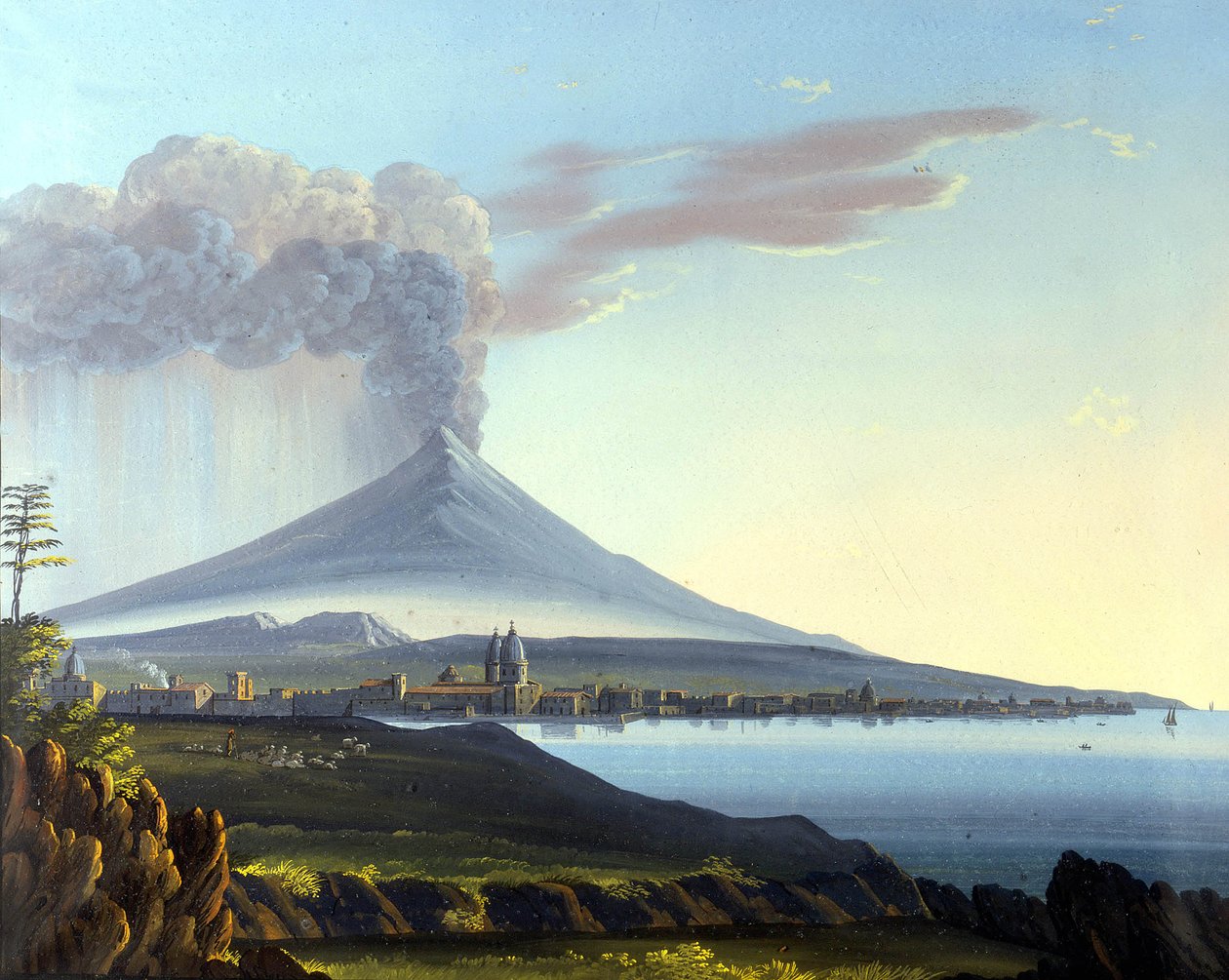 Uitzicht op de uitbarsting van de Etna door Italian School