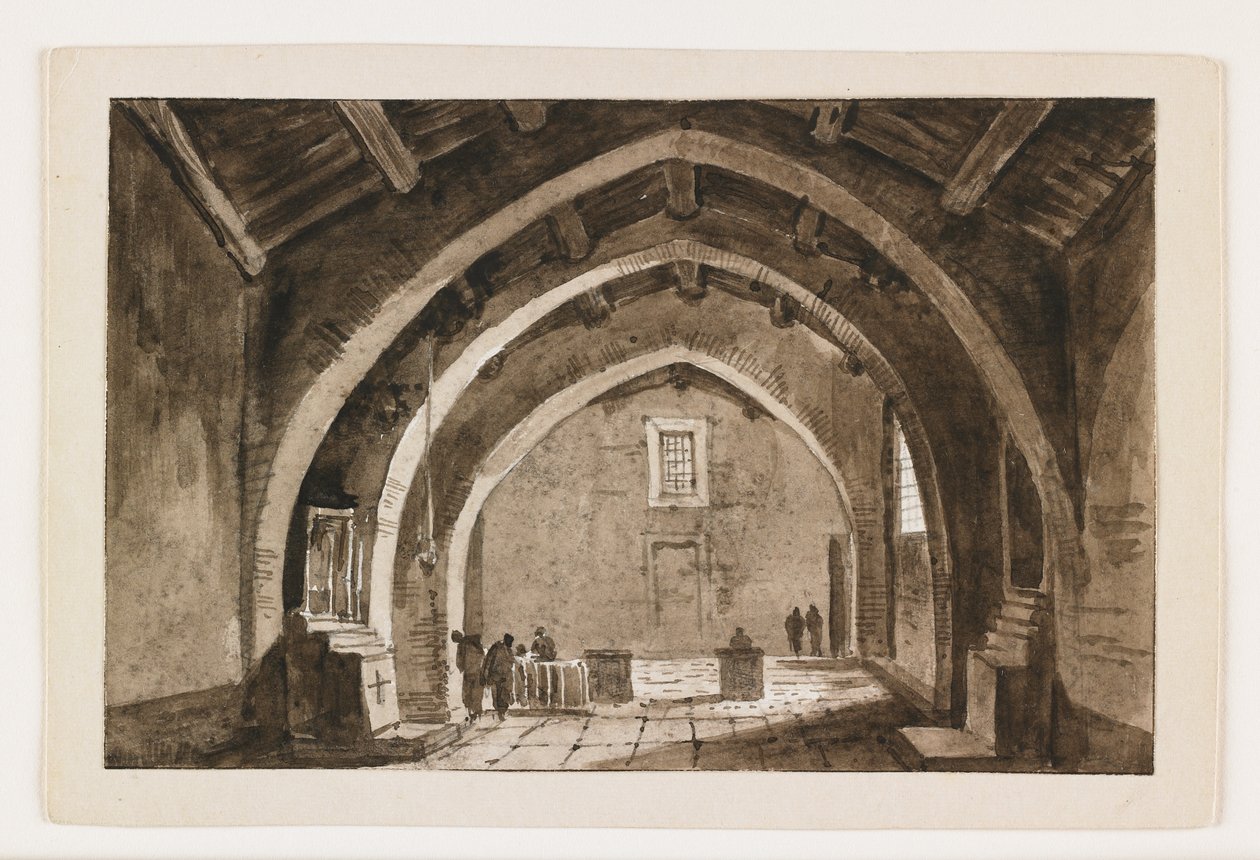 Zicht op een kerkinterieur door Italian School