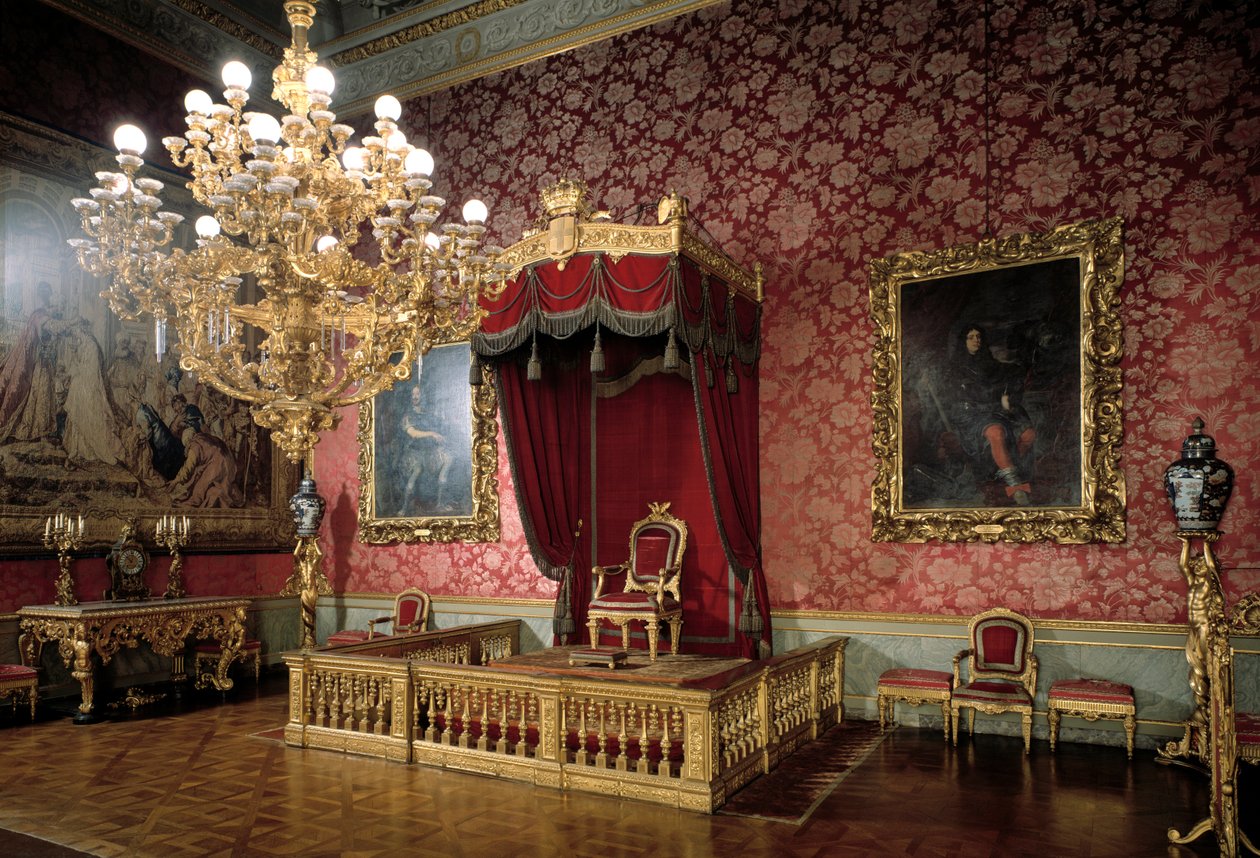 Zicht op de Troonzaal of Kamerheren Kamer 19e eeuw Koninklijke Appartementen, Palazzo Pitti, Florence Italië door Italian School