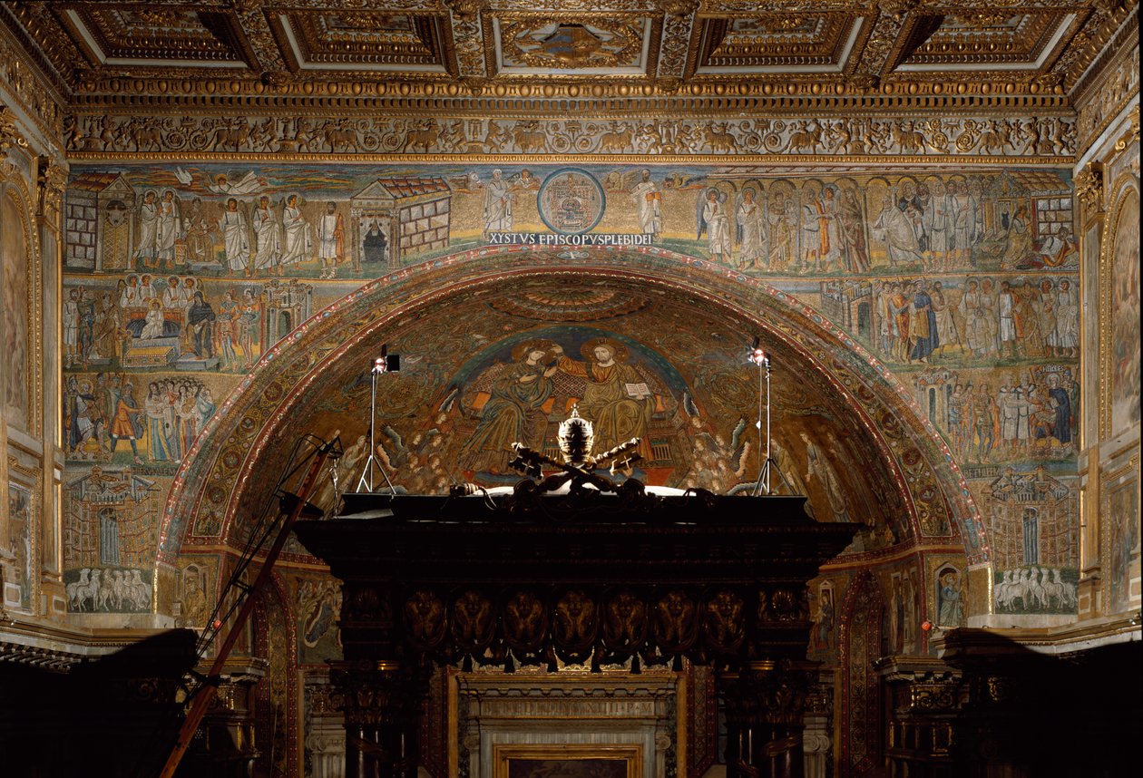 Zicht op de apsis, met Christus in Majesteit en scènes uit het leven van Christus (mozaïek) door Italian School
