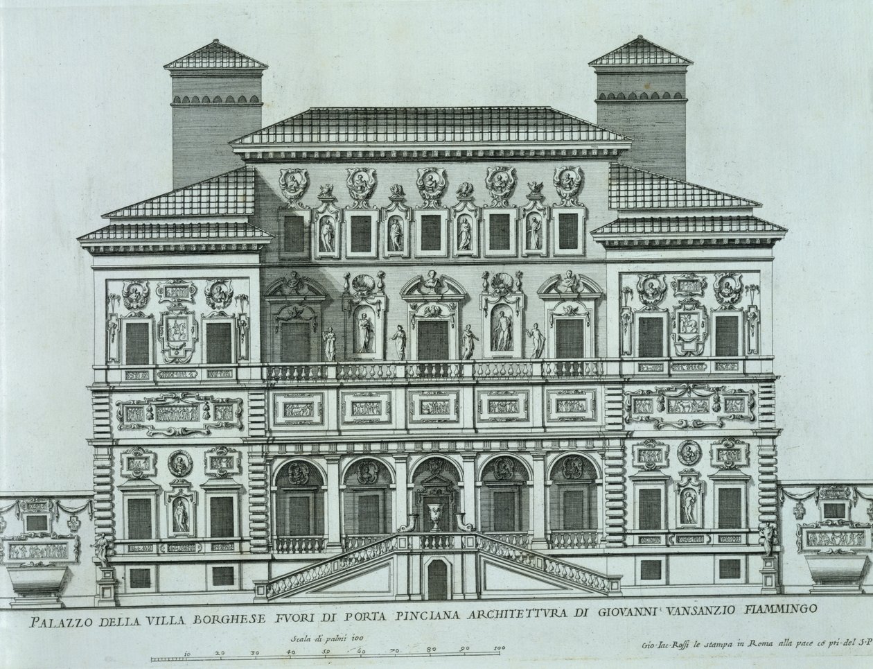 Gezicht op de gevel van Villa Borghese, Rome door Italian School