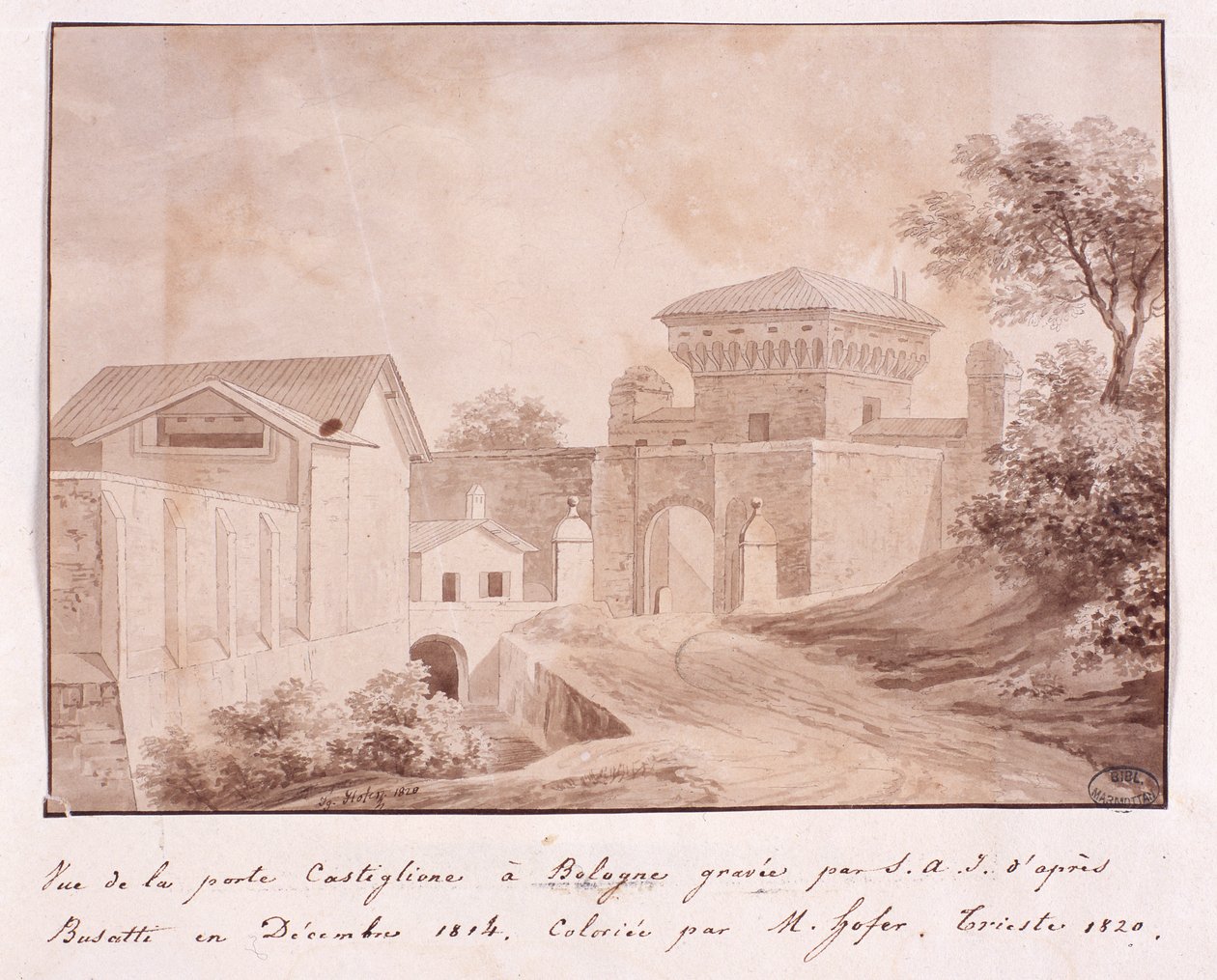 Uitzicht op de poort van Castiglione in Bologna, gegraveerd door S.A.I. naar Busatti, december 1814 door Italian School