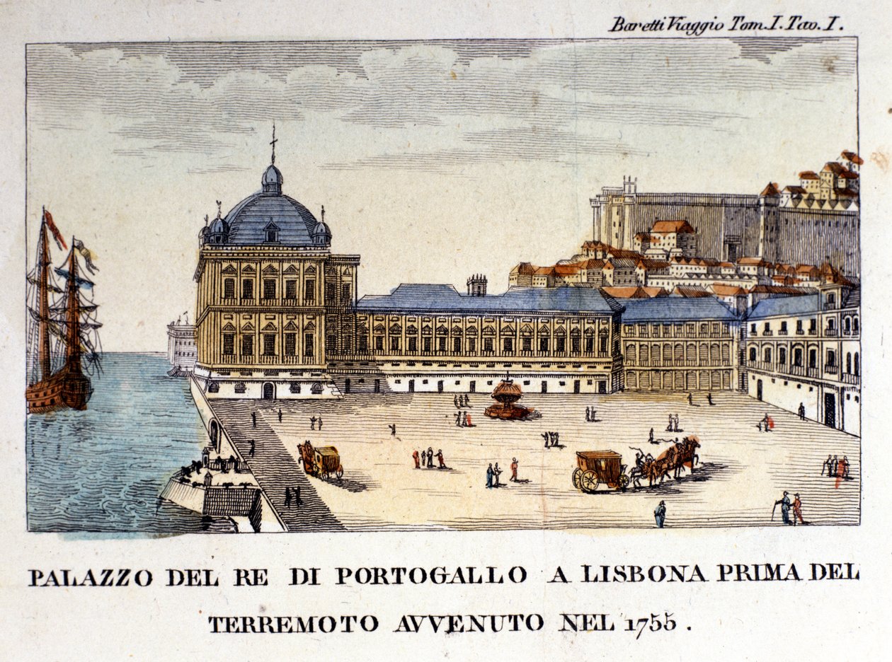 Uitzicht op het koninklijk paleis in Lissabon voor de aardbeving van 1755. door Italian School