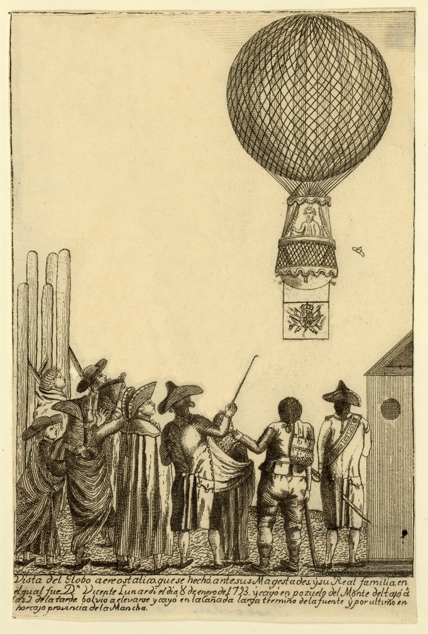 Vista del globo aereostatico que se hechò ante sus magesta pub. 1793 door Italian School