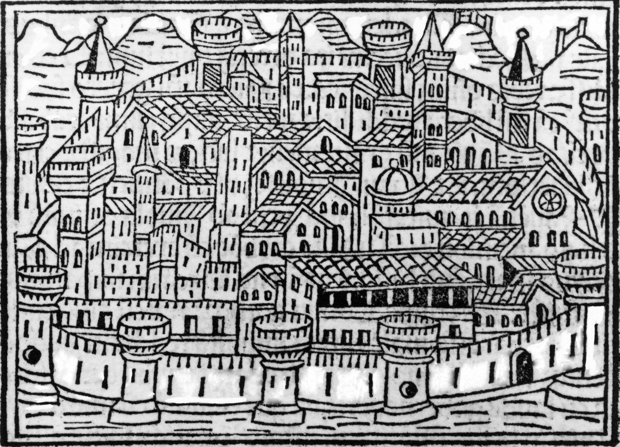 Ommuurde stad uit Supplementum Chronicarum door Giacomo Filippo Foresti, 1506 door Italian School
