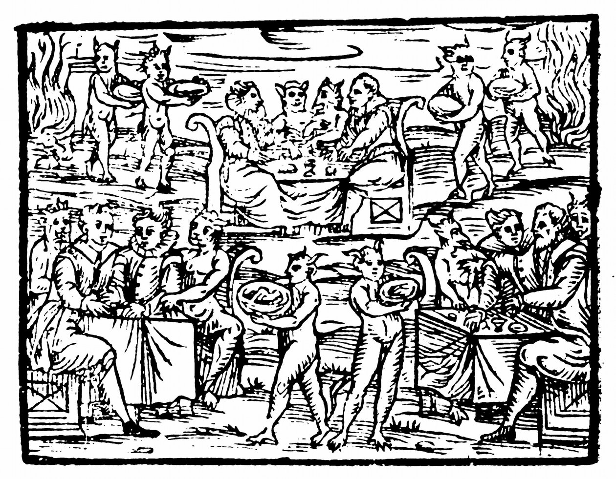 Heksen en tovenaars feestend op de sabbat, illustratie uit Compendium Maleficarum door Francesco Maria Guazzo, 1608 door Italian School