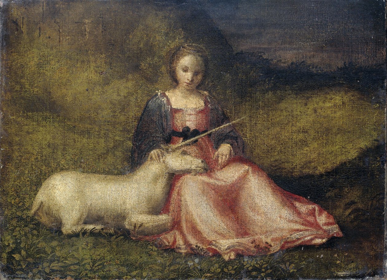 Vrouw met eenhoorn, anoniem, ca. 1510 door Italian School
