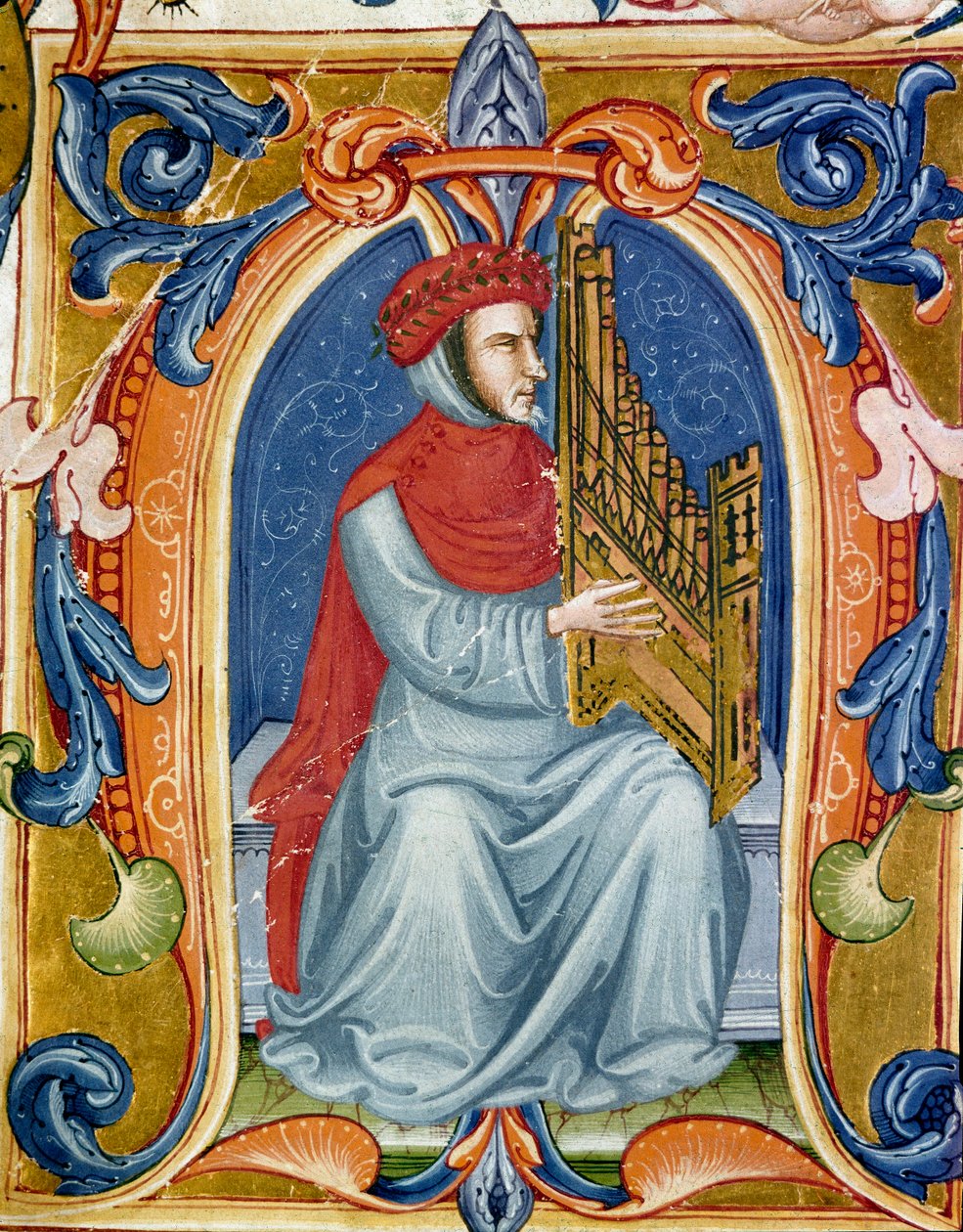 Portret van Francesco Landini die orgel speelt door Italian School