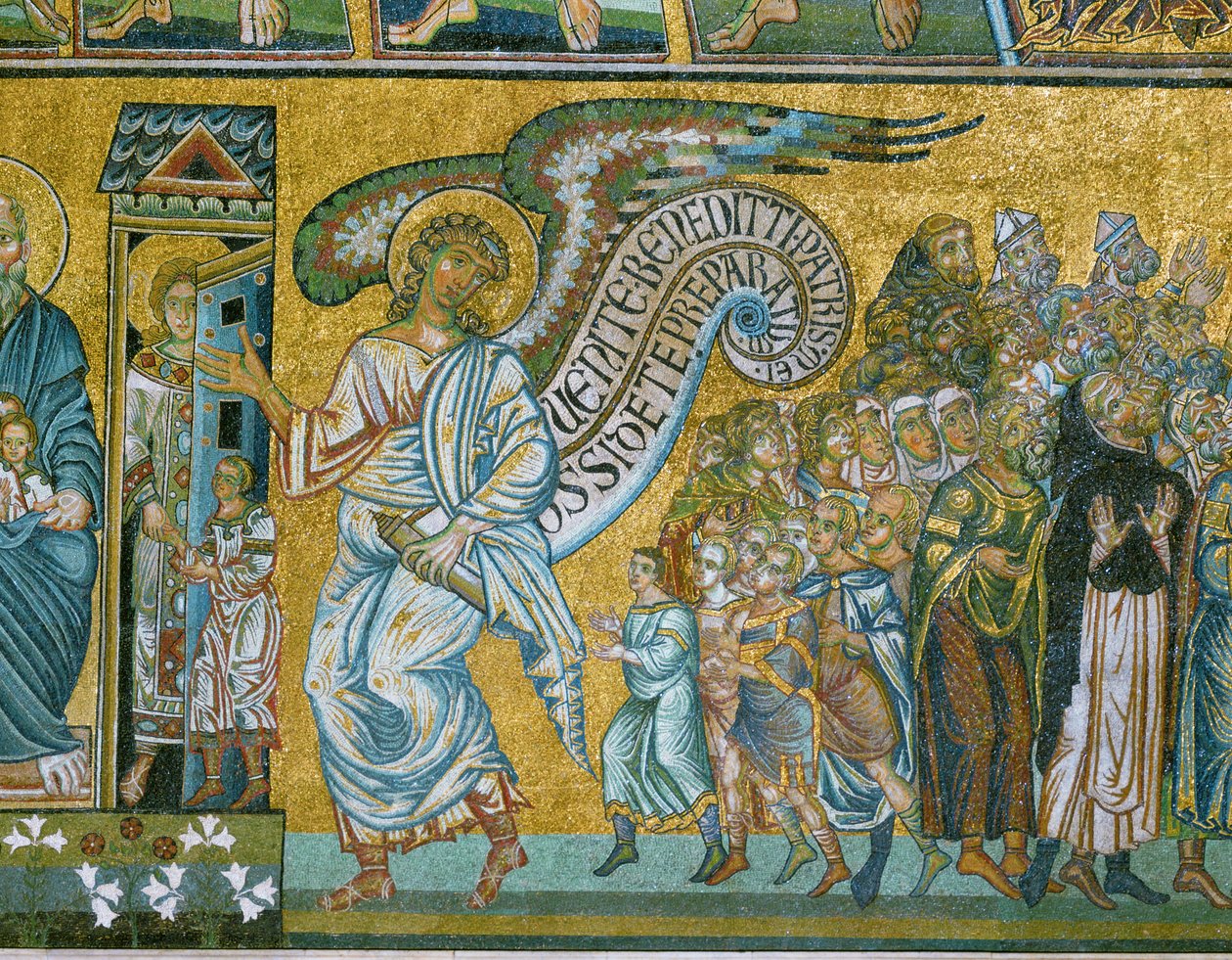 Een engel leidt " de Rechtvaardige " (mozaïek) door Italian school