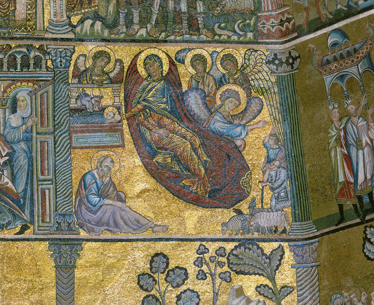 De geboorte van Christus (mozaïek) door Italian school