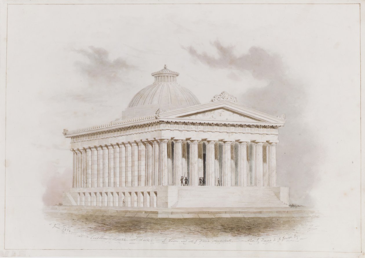 U. S. Douanehuis, New York perspectief, 1834 door Ithiel Town