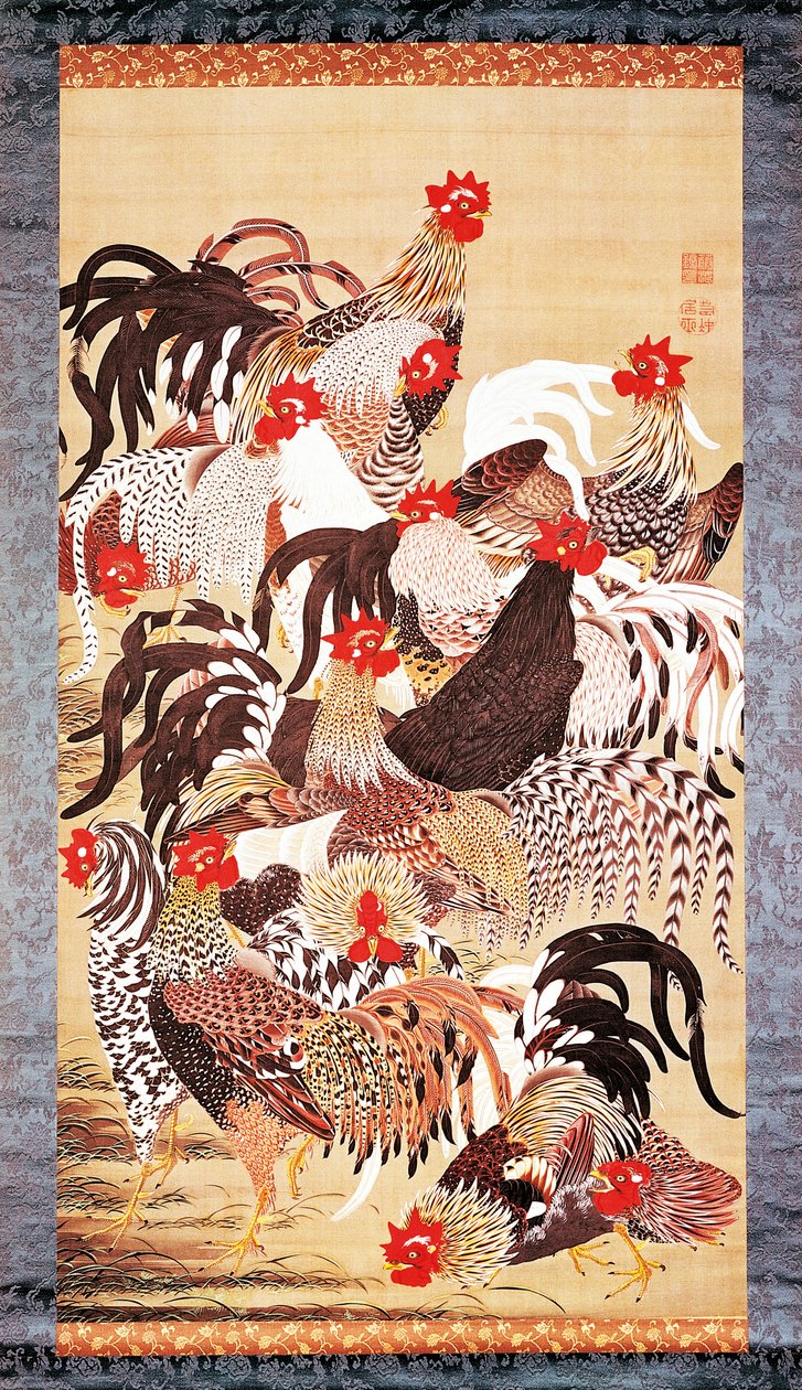 Dertien hanen, uit Doshoku Sai-e (Kleurrijk rijk van levende wezens) Edo-periode. ca.1757-66 (kleur op zijde) door Ito Jakuchu