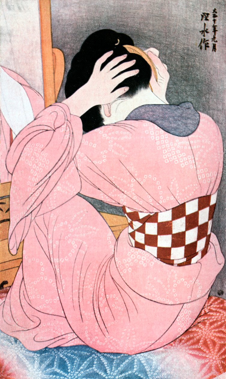 Een meisje dat haar haar kamt door Ito Shinsui