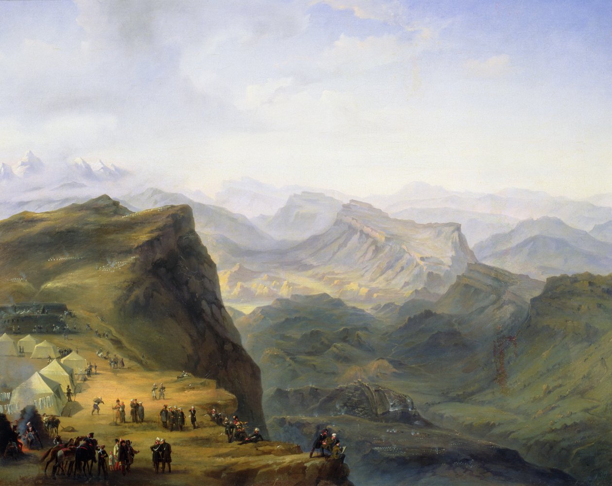 Russisch militair kamp in Dagestan, 1895 door Ivan Fyodorovich Alexandrovsky