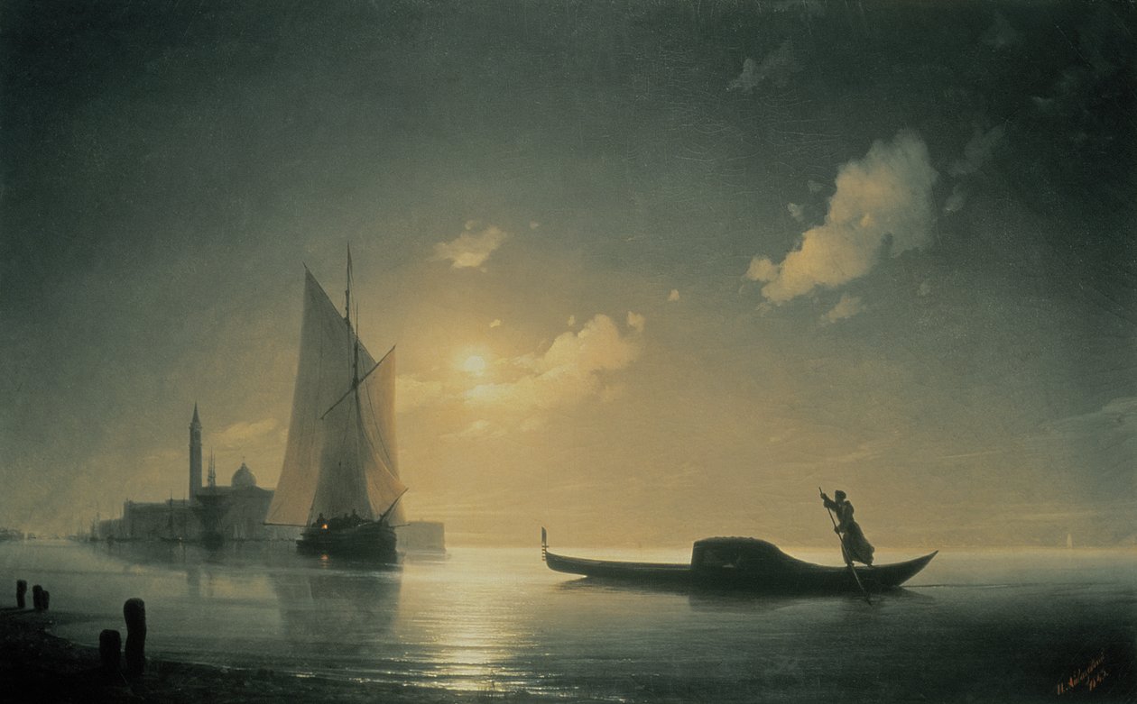 Gondelier op zee bij nacht, 1843 door Ivan Konstantinovich Aivazovsky