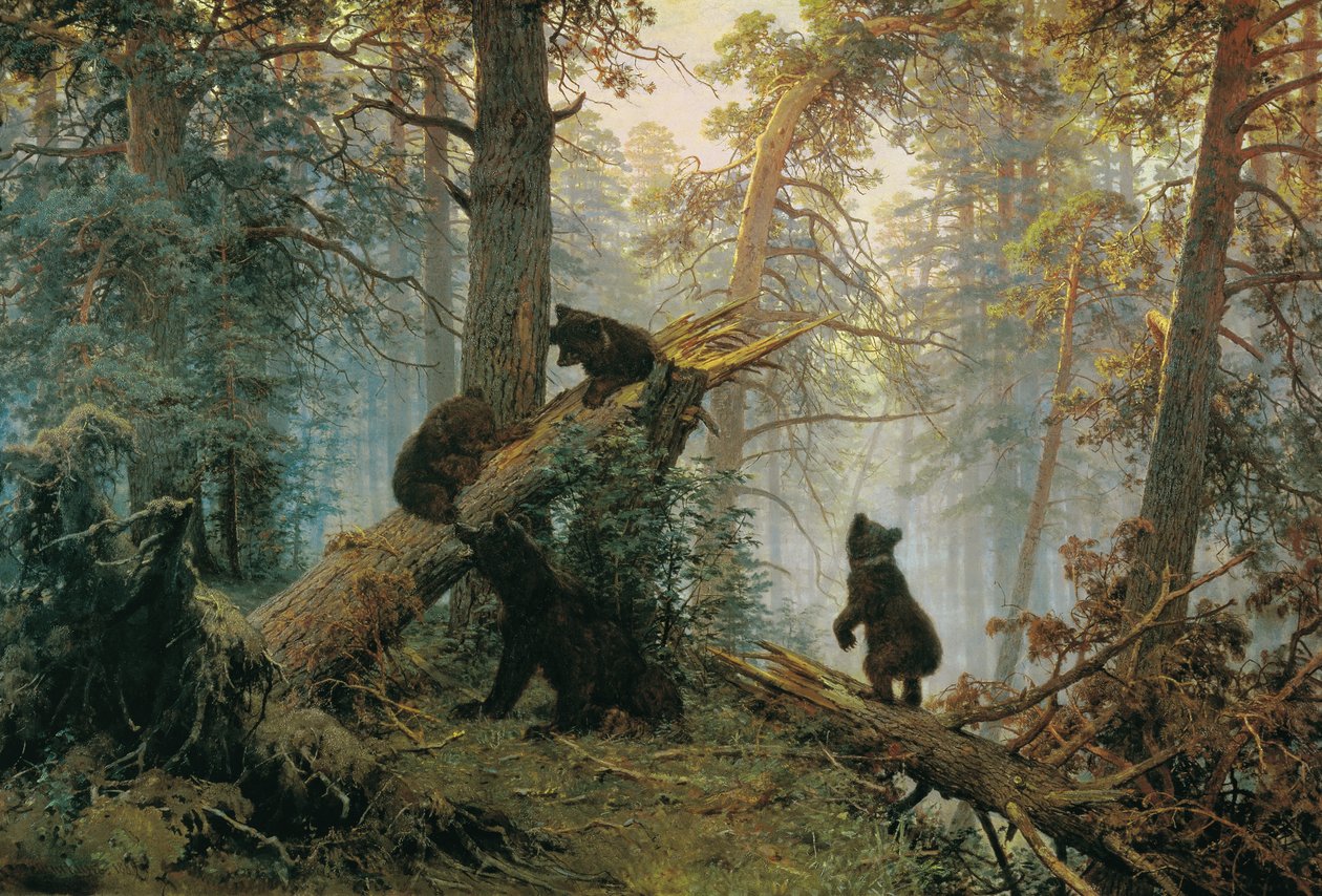Ochtend in een dennenbos door Ivan Ivanovich Shishkin