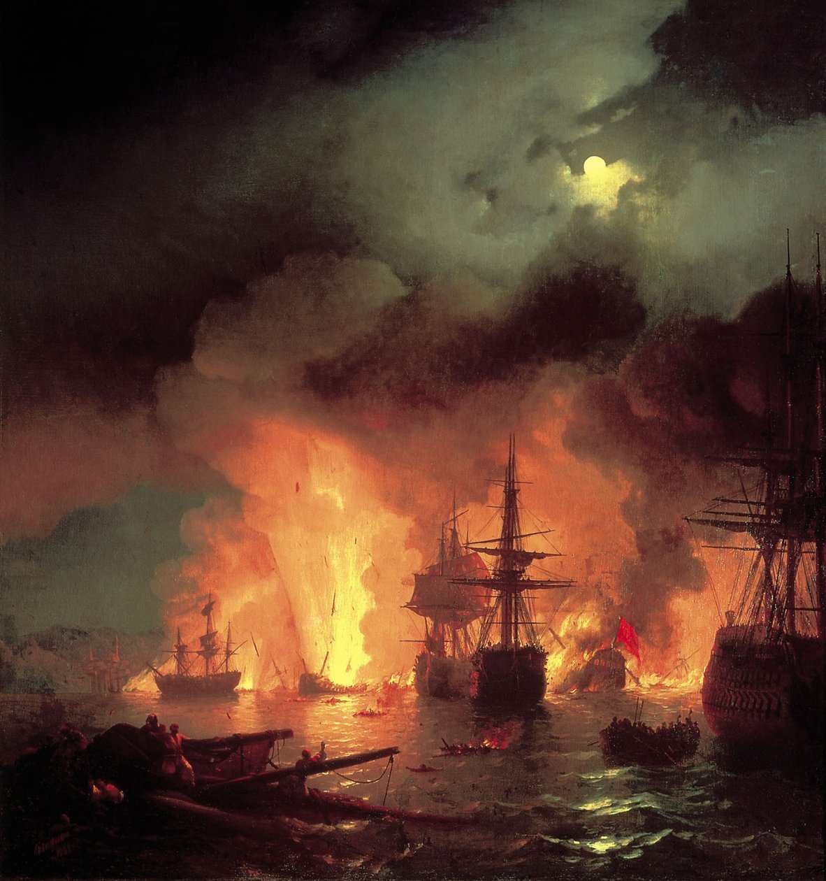Slag om Çesme bij nacht door Ivan Aivazovsky