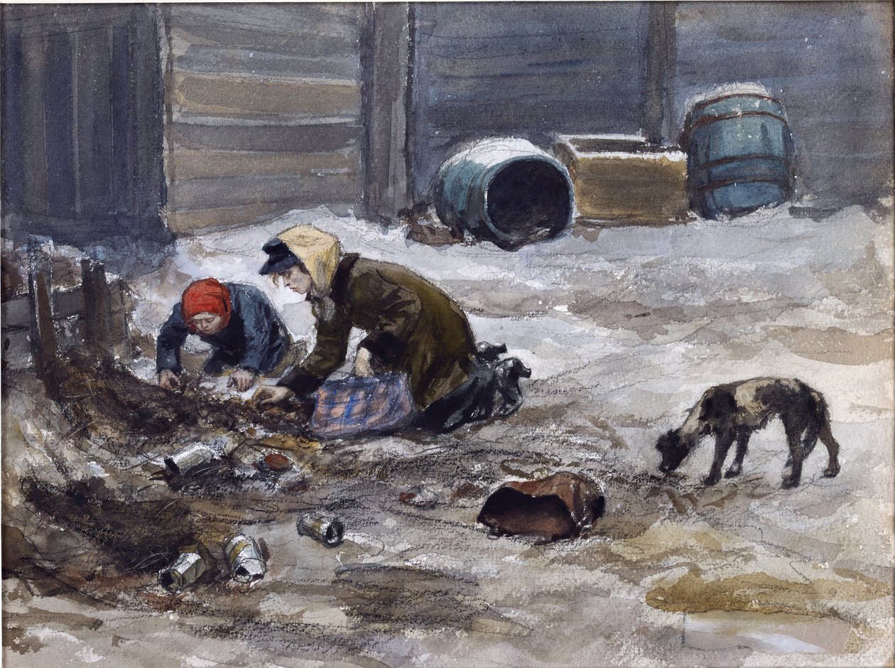 Hongersjaren in Petrograd (Naar de natuur getekend) door Vladimirov, Ivan Alexeyevich (1869-1947). Aquarel, Gouache op Papier door Ivan Alexeyevich Vladimirov