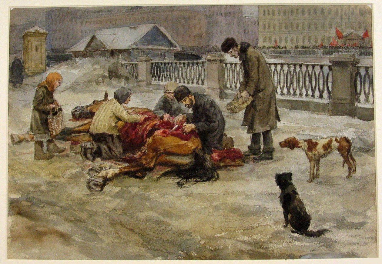 Petrograd in 1918 uit de serie aquarellen Russische revolutie, 1918 door Ivan Alexeyevich Vladimirov