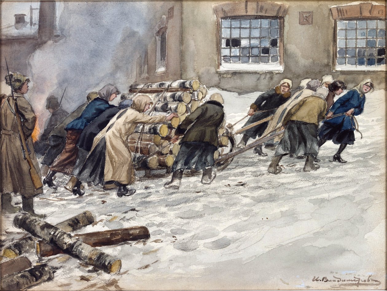 Vordering van brandhout door Vladimirov, Ivan Alexeyevich (1869-1947) door Ivan Alexeyevich Vladimirov
