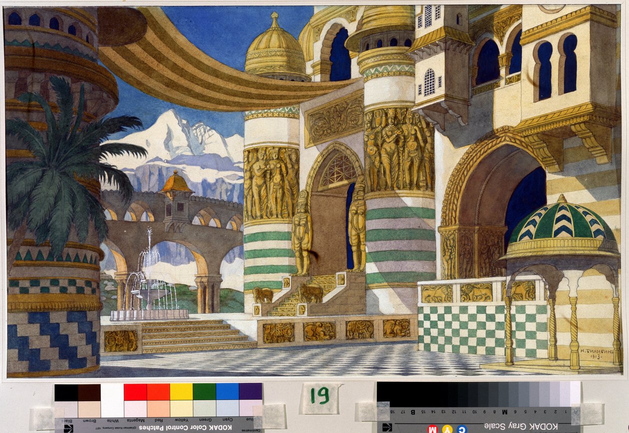 Ontwerp voor het decor van de opera Ruslan en Ludmila van M. Glinka door Ivan Yakovlevich Bilibin