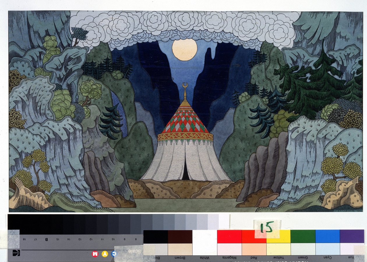 Voorbereidende tekening voor het decor van de opera 